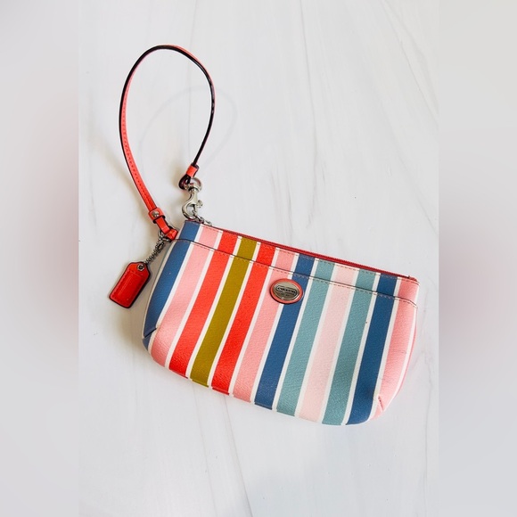 COACH PEYTON MULTI STRIPE WRISTLET ACCESSORY - Picture 10 of 12